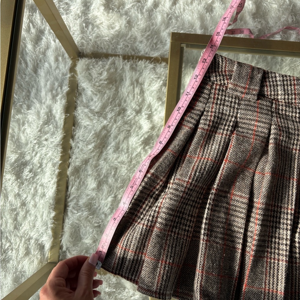 Brown Pleated Tweed plaid mini skirt with belt loops size XS - Picture 8 of 8